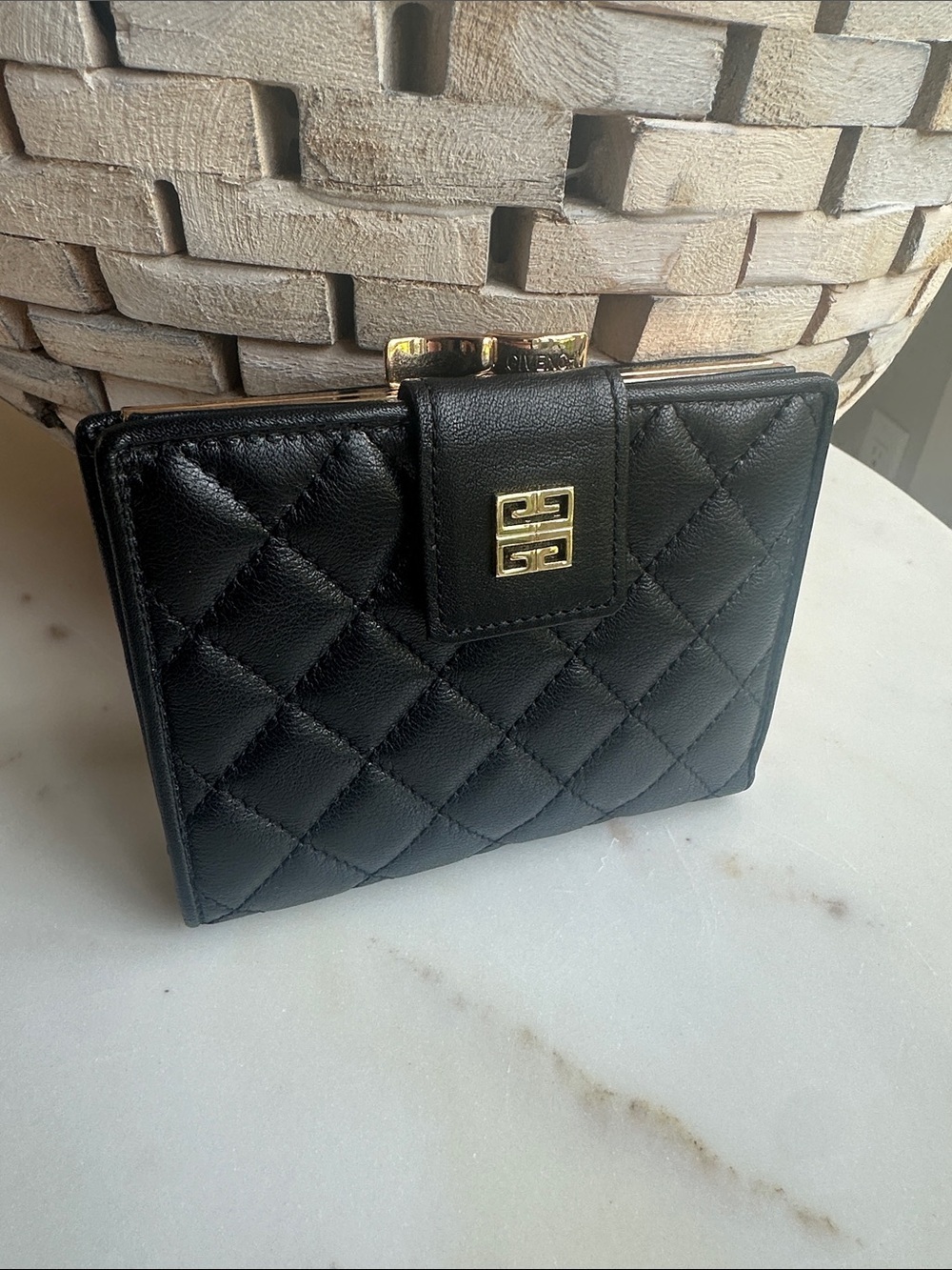 Givenchy Quilted Black Leather Wallet with Gold Emblem